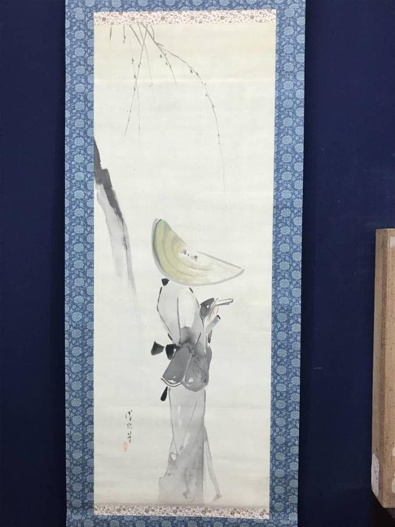 作者不詳/柳下女人図/人物図/掛軸/名家伝来/AC-146