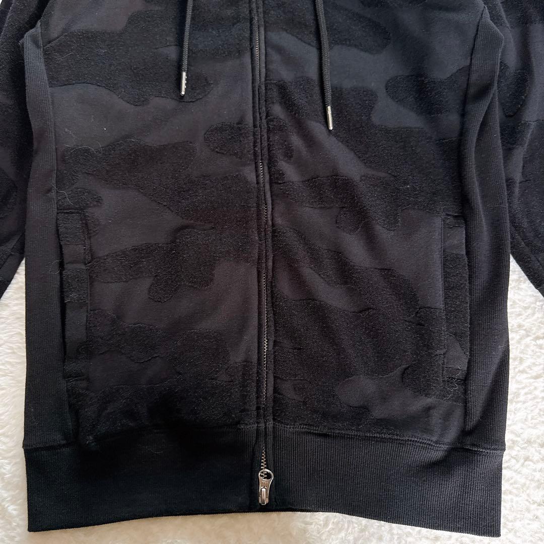 【AKM】セットアップ ジップパーカー パンツ XLサイズ ブラック カモフラ