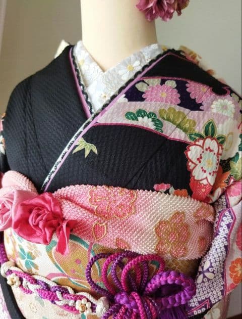 431.クロミちゃんみたいな振袖7点セット 正絹　フルセット　成人式