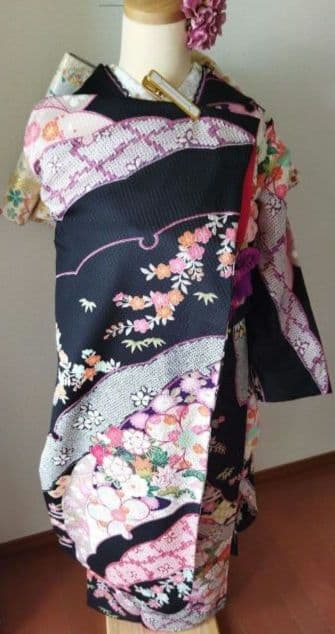 431.クロミちゃんみたいな振袖7点セット 正絹　フルセット　成人式