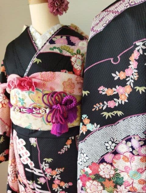 431.クロミちゃんみたいな振袖7点セット 正絹　フルセット　成人式