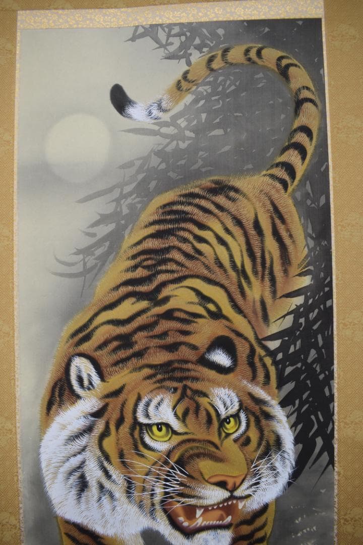 翠山/月下猛虎図/掛軸☆宝船☆Y-997　JM