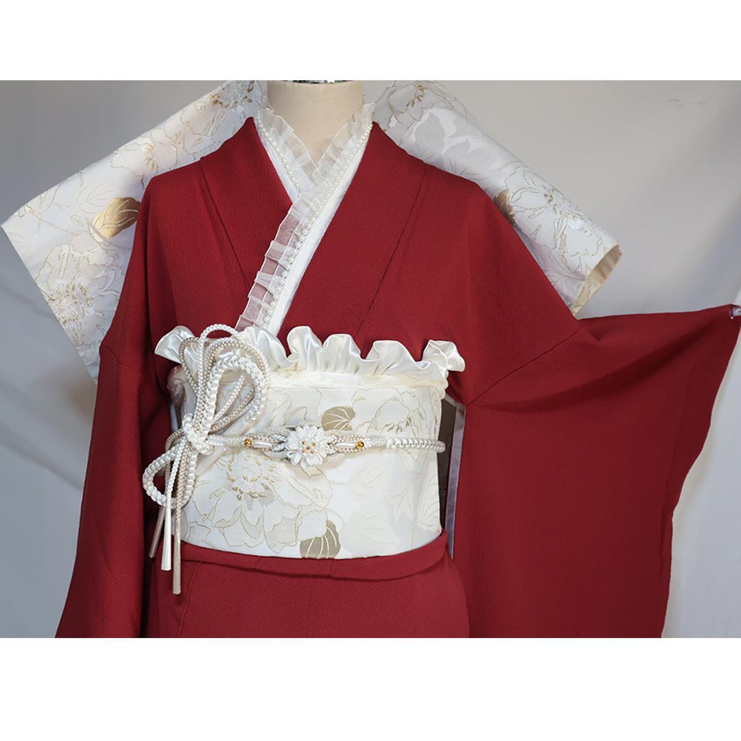 難あり■赤系無地振袖■単品 丈157cm 正絹 前撮り成人式MN37