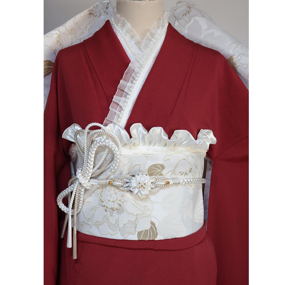 難あり■赤系無地振袖■単品 丈157cm 正絹 前撮り成人式MN37