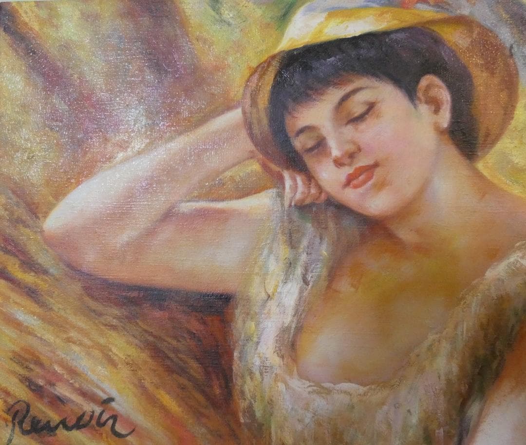 生物画　油絵　ルノワール　ガール（girl）　F6　額付き　手描き　肉筆