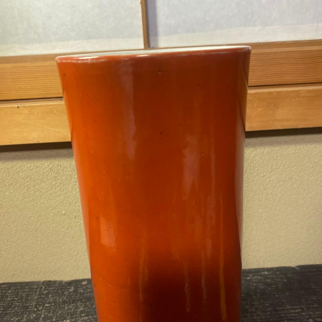 中国古玩　血赤珊瑚色筆頭　28cm11cm