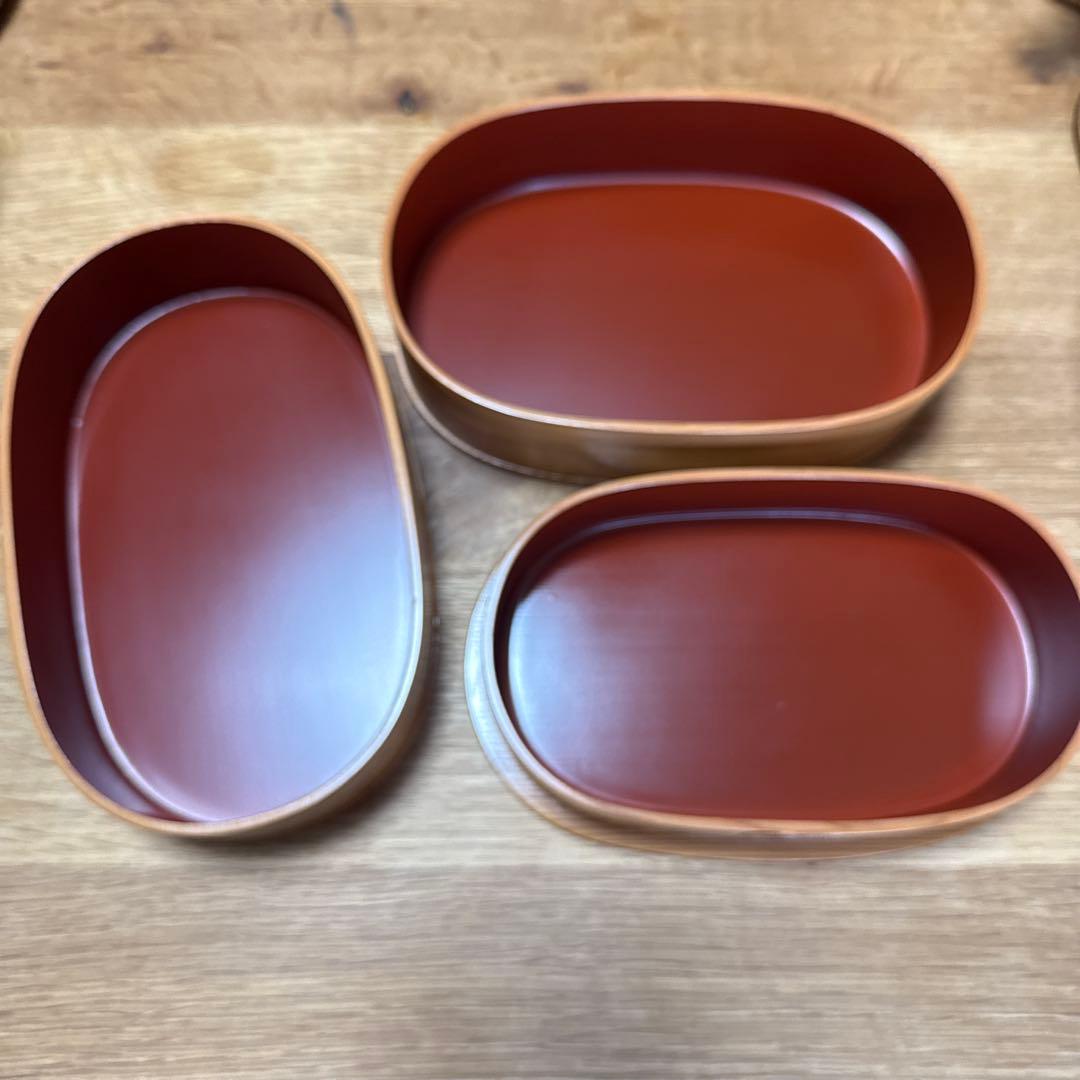 秋田　曲げわっぱ　未使用　弁当箱 朱塗　2段重ね