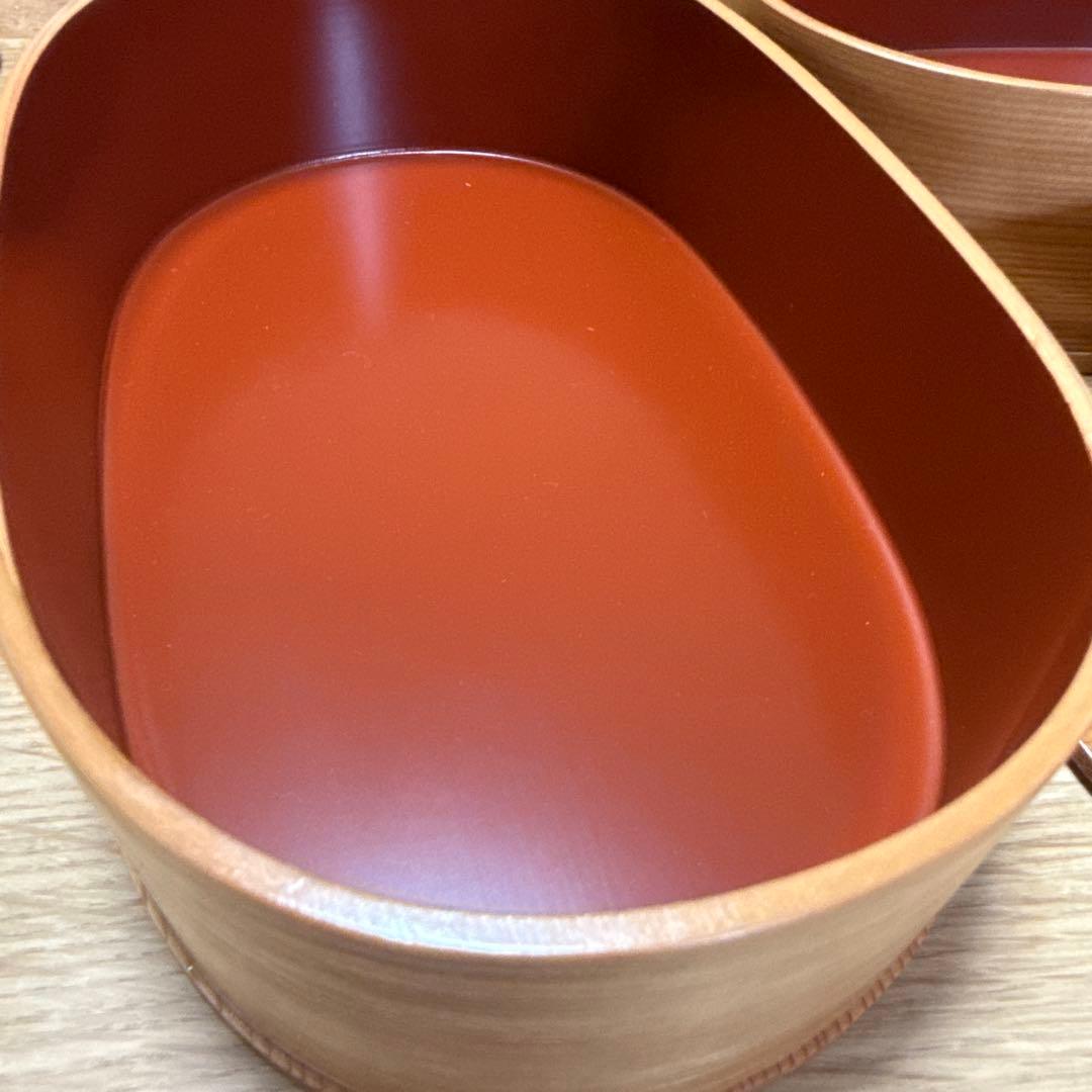 秋田　曲げわっぱ　未使用　弁当箱 朱塗　2段重ね