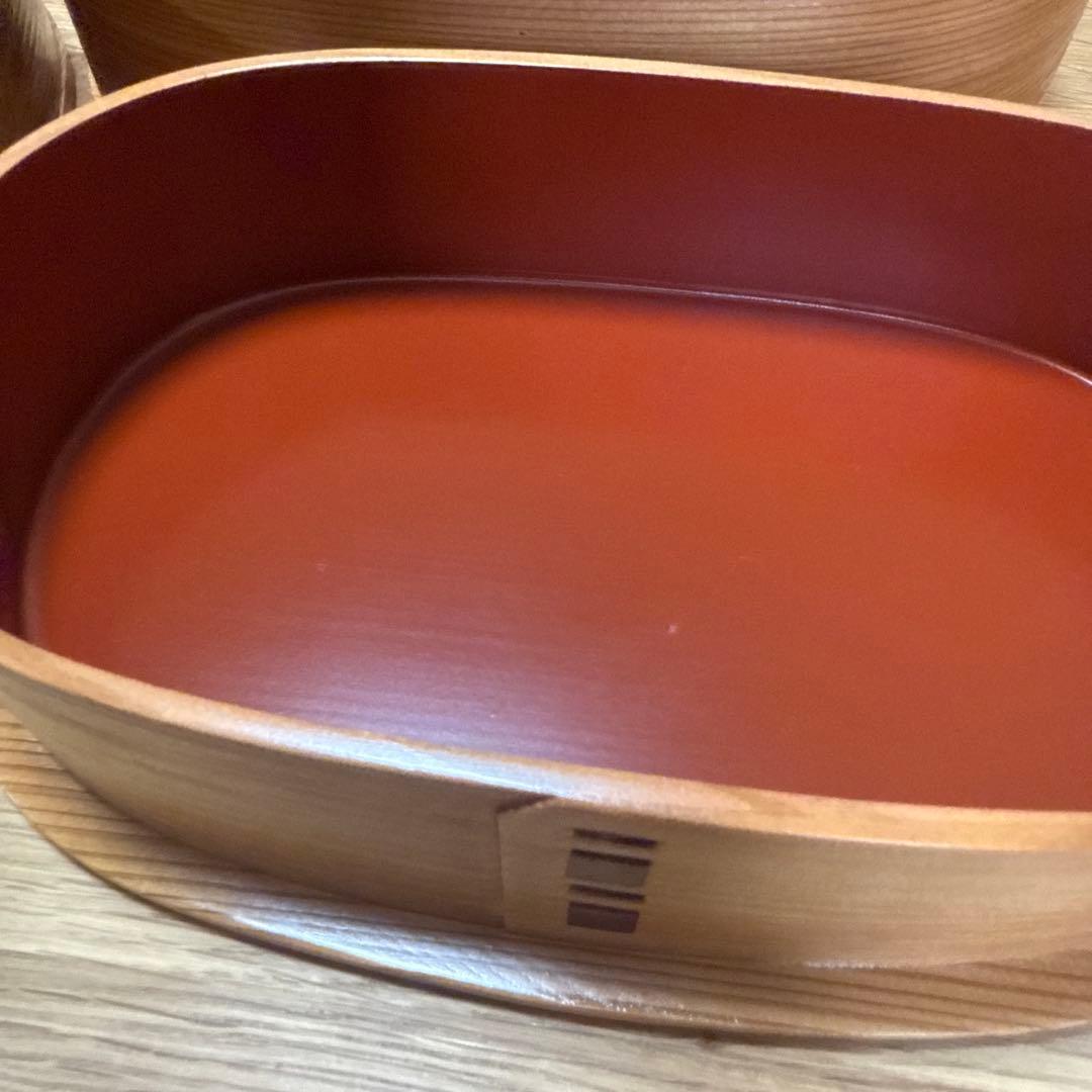 秋田　曲げわっぱ　未使用　弁当箱 朱塗　2段重ね