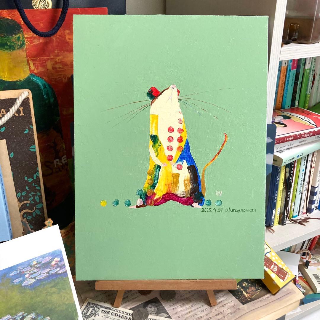 油絵　ネズミ