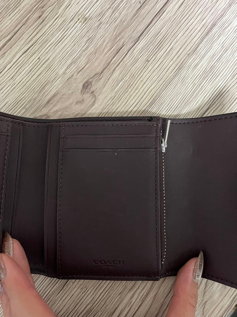 【美品】COACH 三つ折り財布 黒 モノグラム