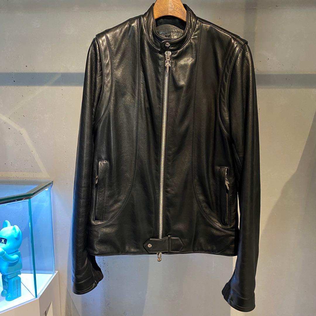 極美品 クロムハーツ ニューレーサー シングルライダースジャケット カシミヤ M