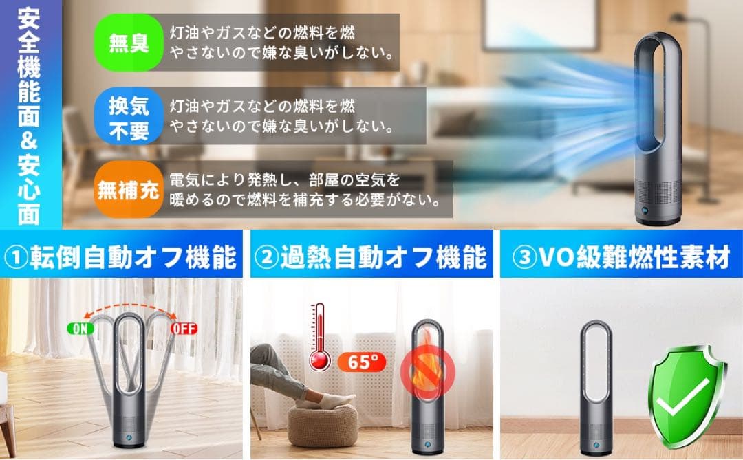 扇風機　サーキュレーター 冷暖兼用 省エネ セラミックヒーター 扇風機 羽根なし
