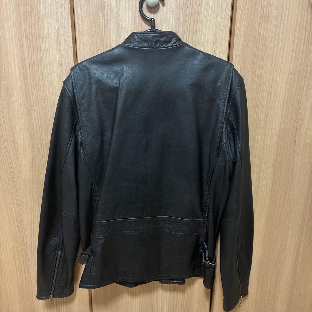 AVIREX ブラックレザーシングルライダースジャケット 42