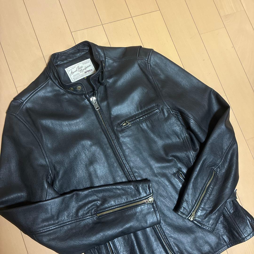 AVIREX ブラックレザーシングルライダースジャケット 42