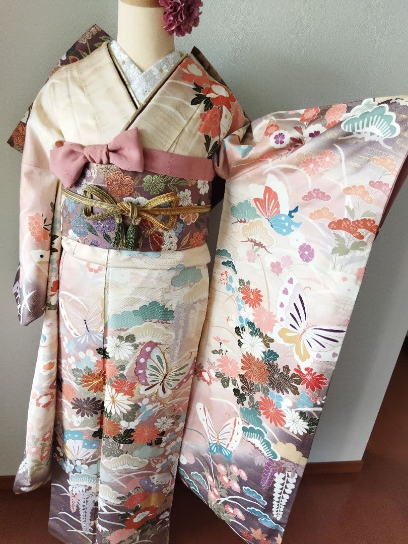 TAO様　432.可愛いくすみピンク　振袖7点セット 正絹　フルセット　成人式