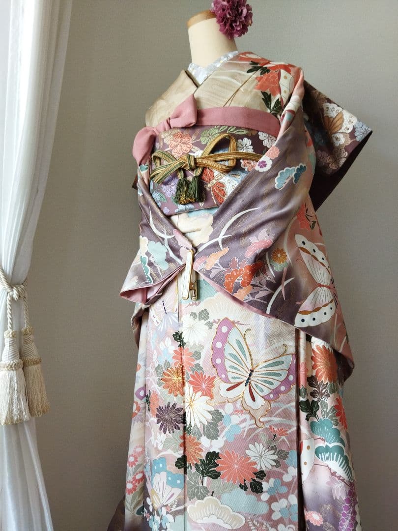 TAO様　432.可愛いくすみピンク　振袖7点セット 正絹　フルセット　成人式