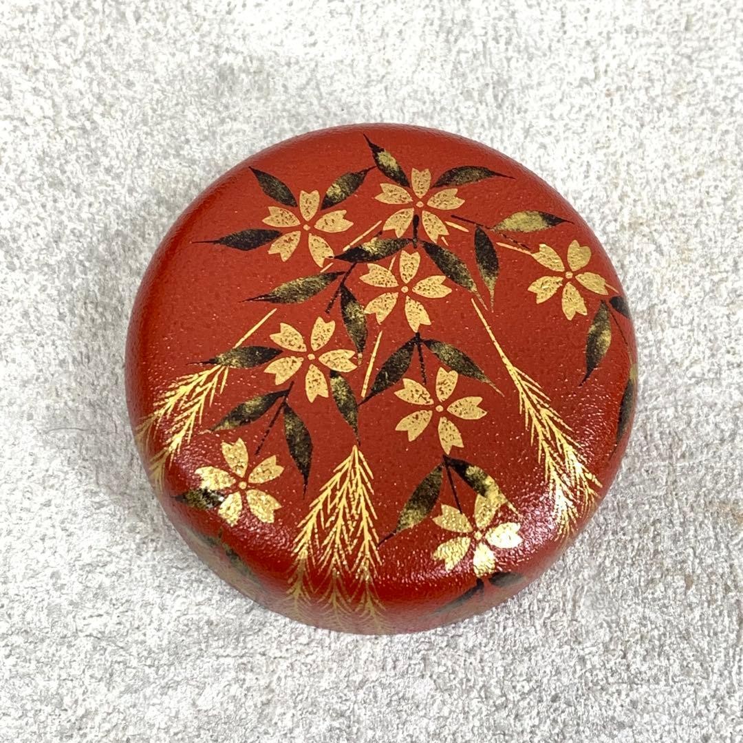 中棗 中村湖彩 しだれ桜 共箱 叩塗 蒔絵 赤 春 金 茶道具 茶の湯 B-8