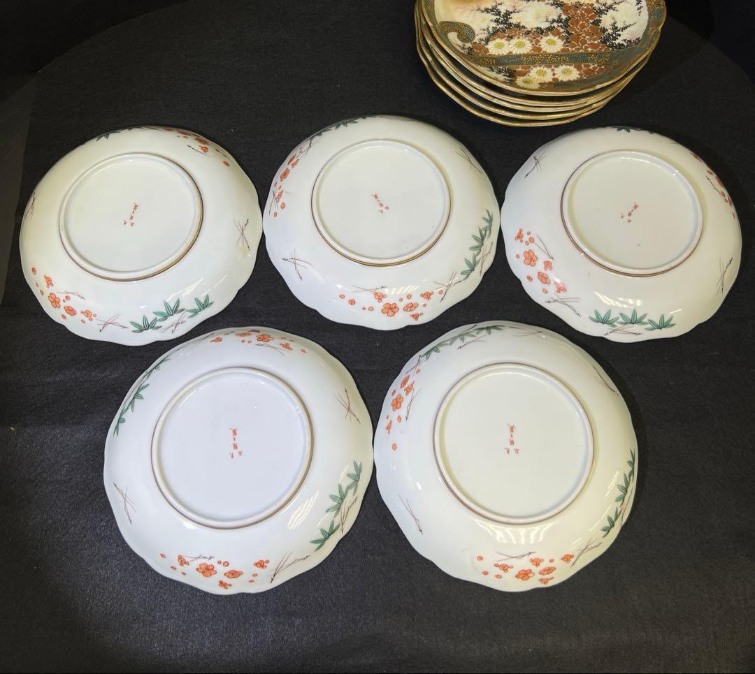 明治初期　九谷焼　極上青粒　10枚　木箱付　東Y7-1219☆1F