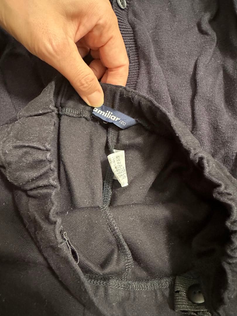 お受験7点セットfamiliar カーディガンとショートパンツセット 黒・白・紺