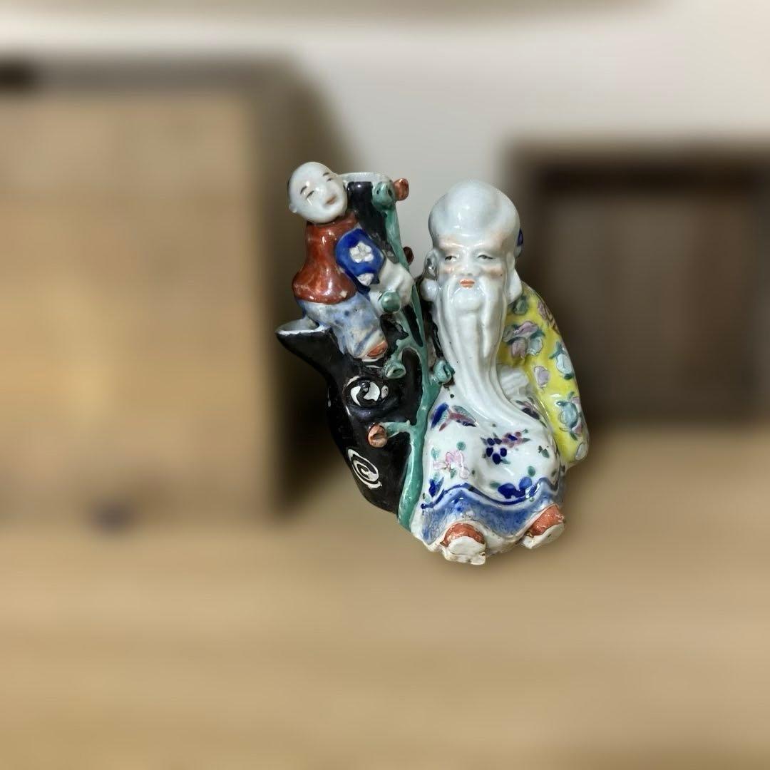 中国美術 五彩人物水滴 寿老人 童子 磁器 箱付き 水指水差し 陶器 王2F