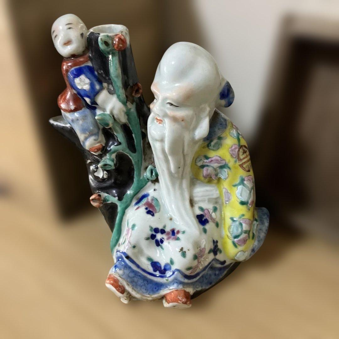 中国美術 五彩人物水滴 寿老人 童子 磁器 箱付き 水指水差し 陶器 王2F