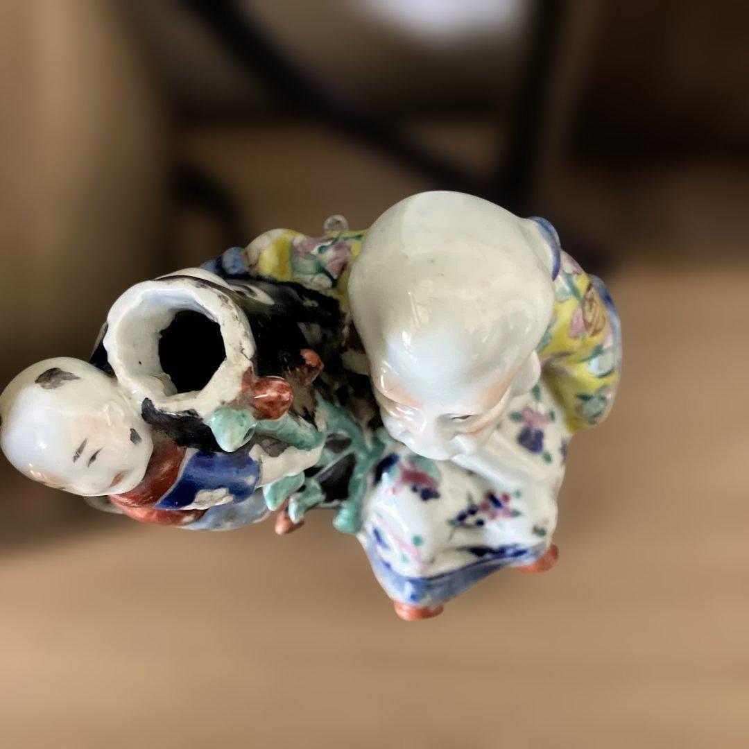 中国美術 五彩人物水滴 寿老人 童子 磁器 箱付き 水指水差し 陶器 王2F