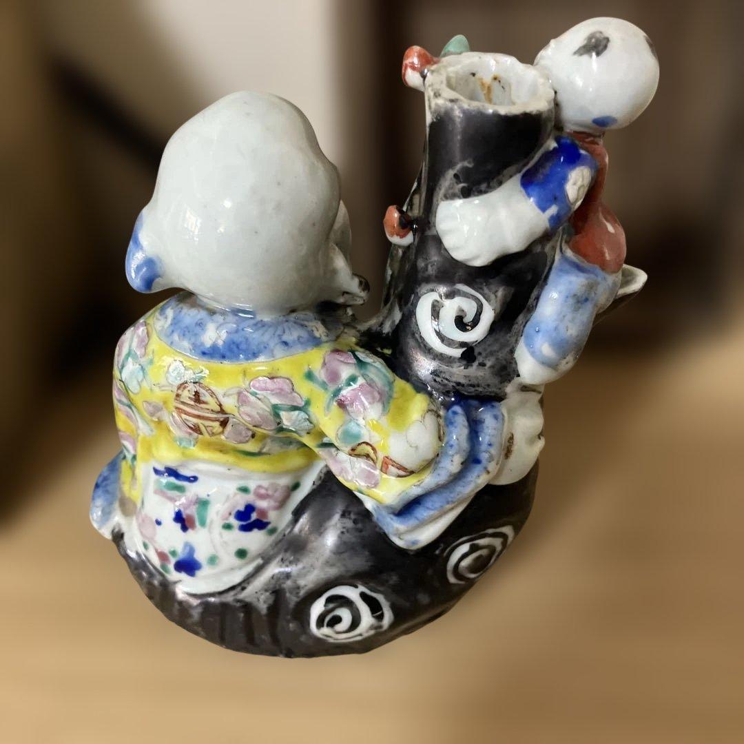 中国美術 五彩人物水滴 寿老人 童子 磁器 箱付き 水指水差し 陶器 王2F