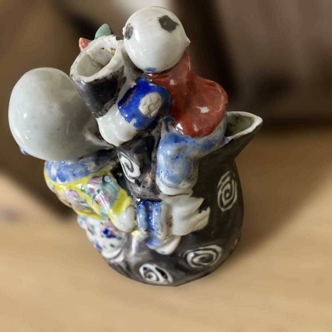 中国美術 五彩人物水滴 寿老人 童子 磁器 箱付き 水指水差し 陶器 王2F