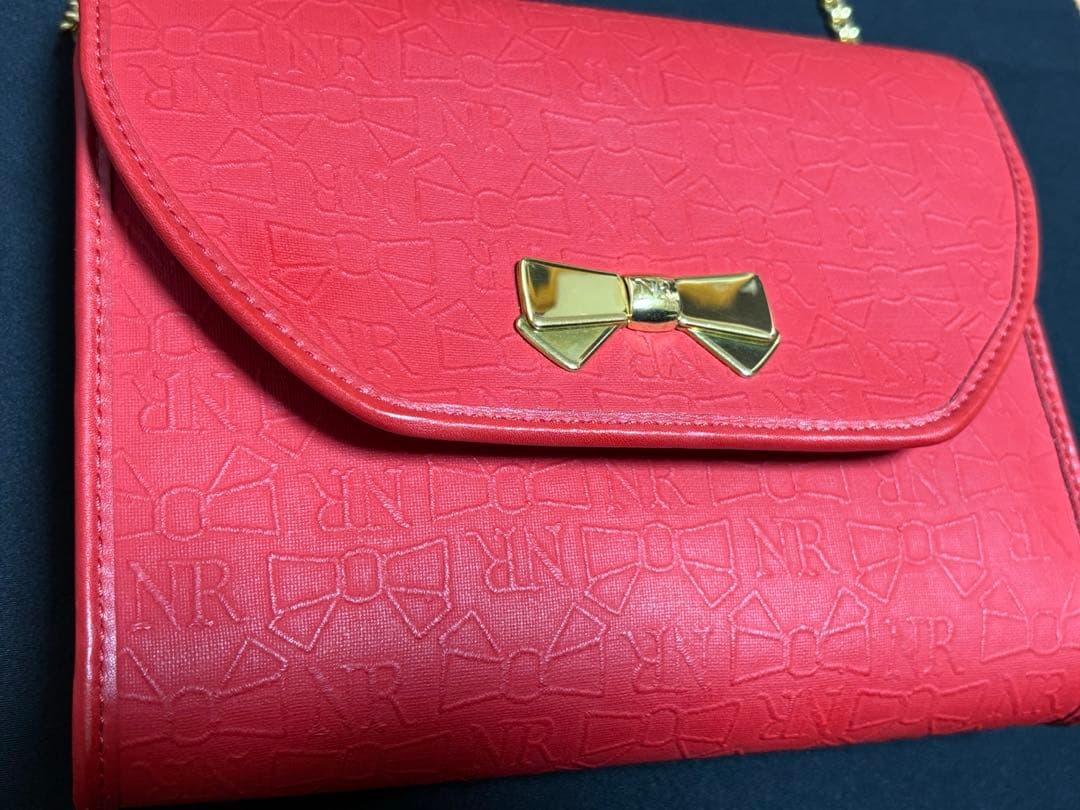 NINA RICCI ニナリッチ　ショルダーバッグ 赤　リボン総柄　ヴィンテージ