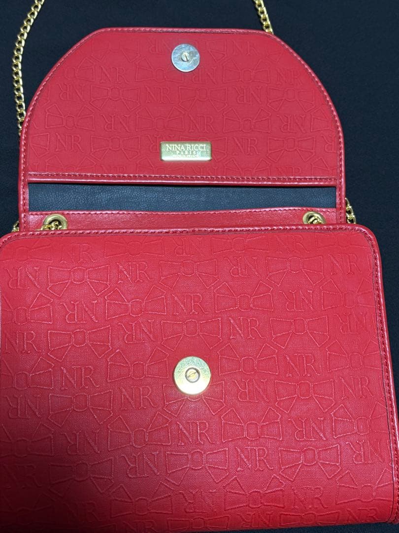 NINA RICCI ニナリッチ　ショルダーバッグ 赤　リボン総柄　ヴィンテージ