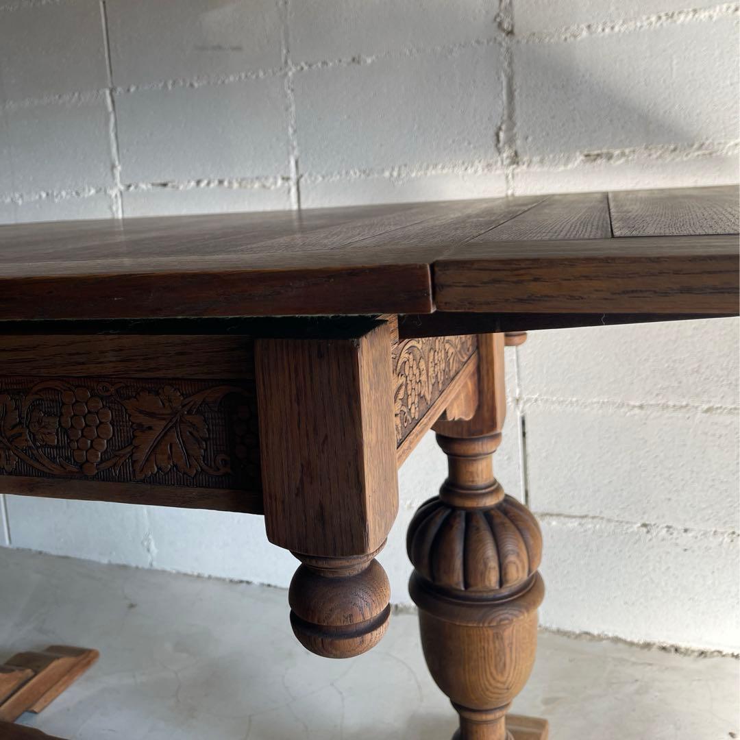 アンティーク　英国　ドローリーフテーブル　オーク材　伸長式　エクステンション