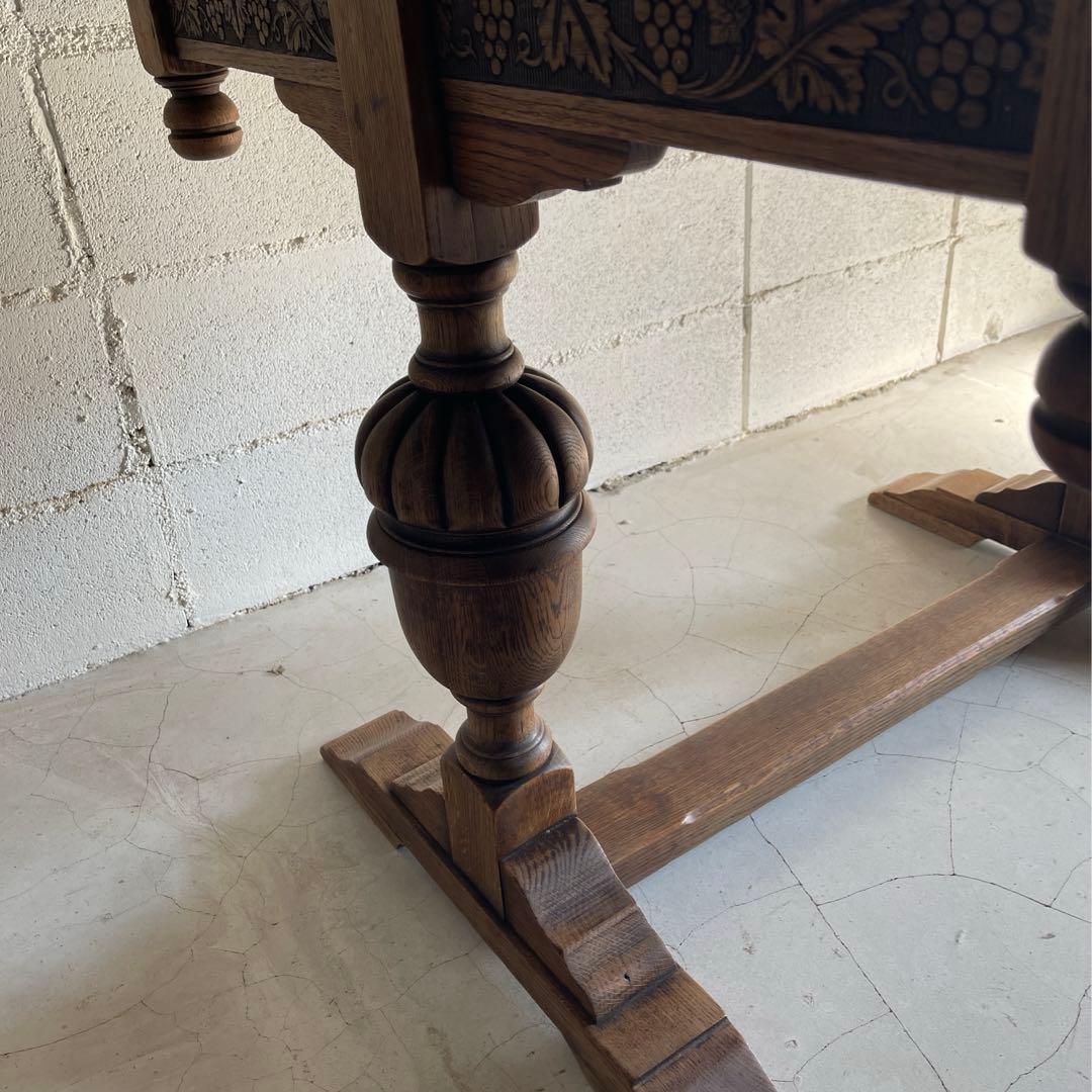 アンティーク　英国　ドローリーフテーブル　オーク材　伸長式　エクステンション