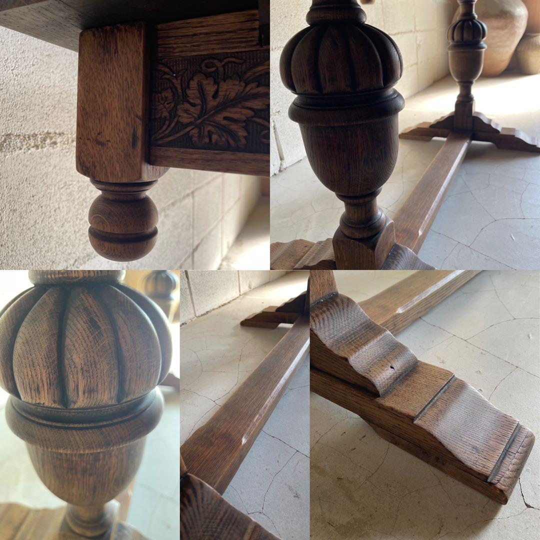 アンティーク　英国　ドローリーフテーブル　オーク材　伸長式　エクステンション