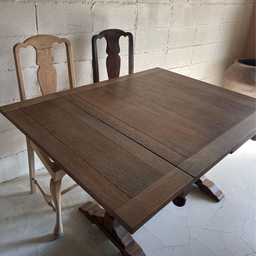 アンティーク　英国　ドローリーフテーブル　オーク材　伸長式　エクステンション