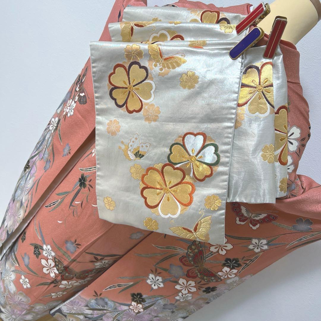 394 振袖フルセット 正絹 ダスティピンク くすみピンク 桃 金彩 暈し染め