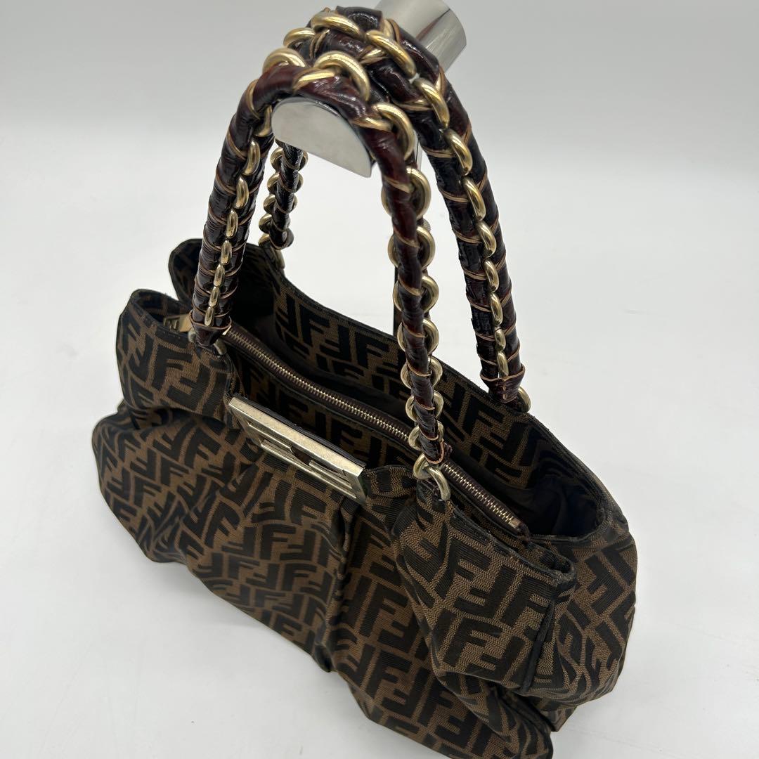 【美品】フェンディ ミア チェーンショルダーバッグ ズッカ キャンバス 肩掛け