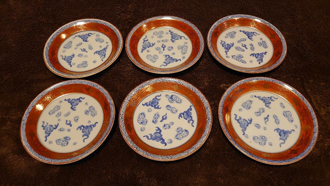 古九谷　九谷焼　赤絵　永楽　菓子皿　茶道具　６客