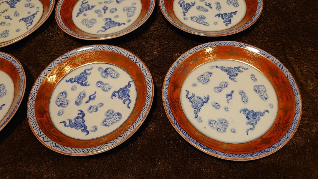 古九谷　九谷焼　赤絵　永楽　菓子皿　茶道具　６客