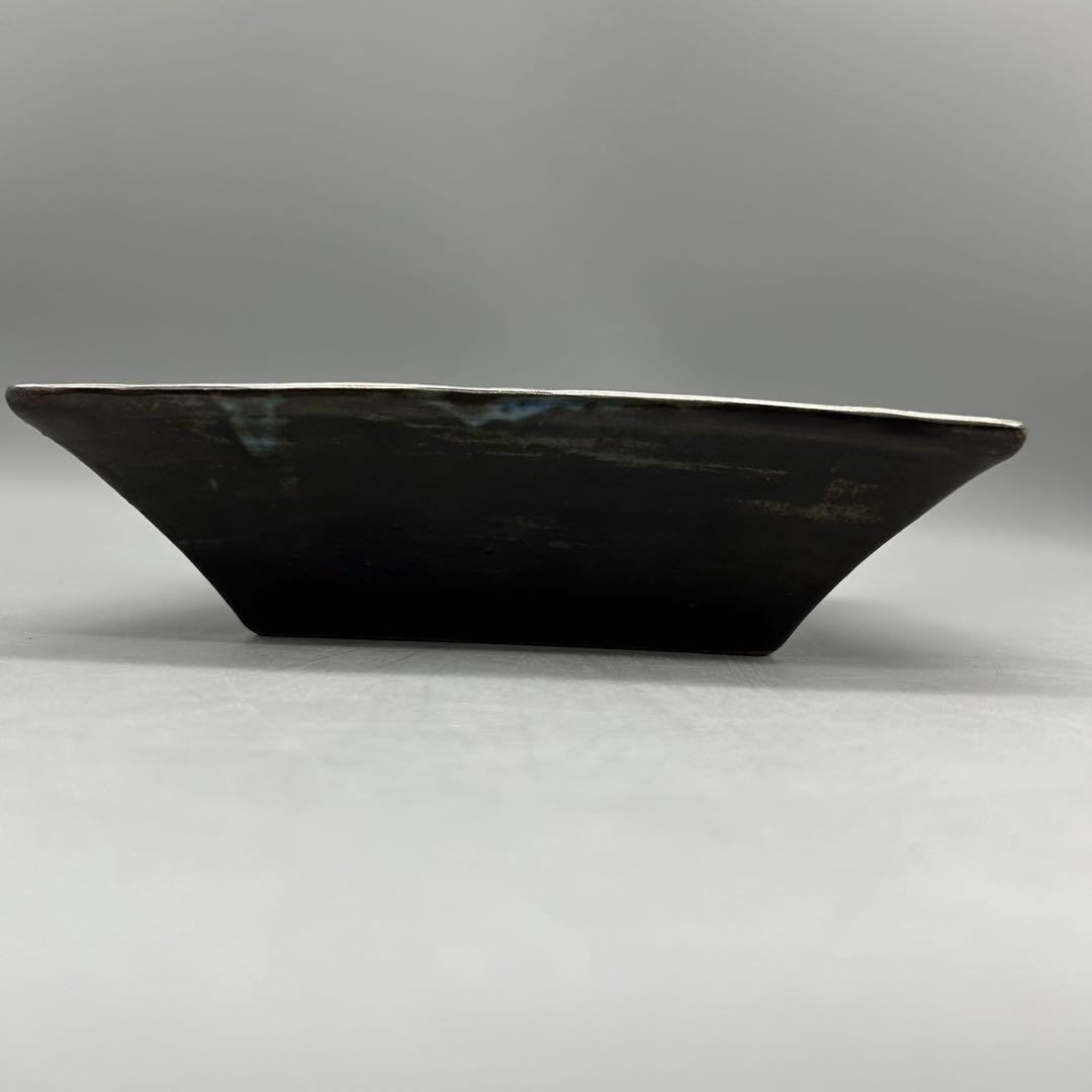 【松崎　健　呉須釉　白金彩角皿】 共箱　骨董　アンティーク　インテリア