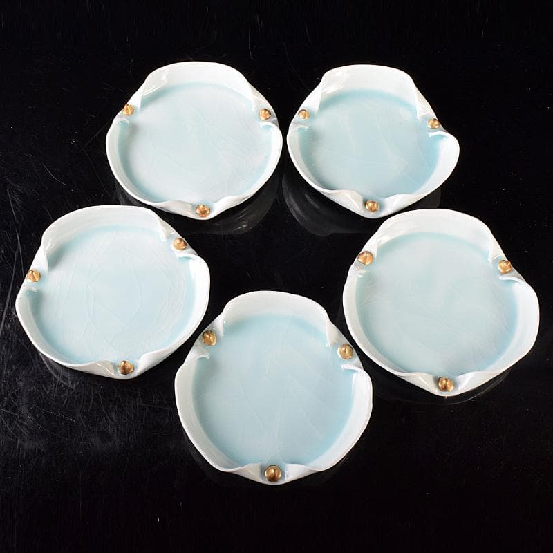 和食器　加藤洋二作　氷裂皿　五客　共箱　D　R8094B