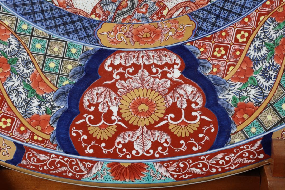 有田焼 神右エ門作 特大染綿唐獅子図大皿 飾皿 99.5㎝ 皿立付 骨董 古美術