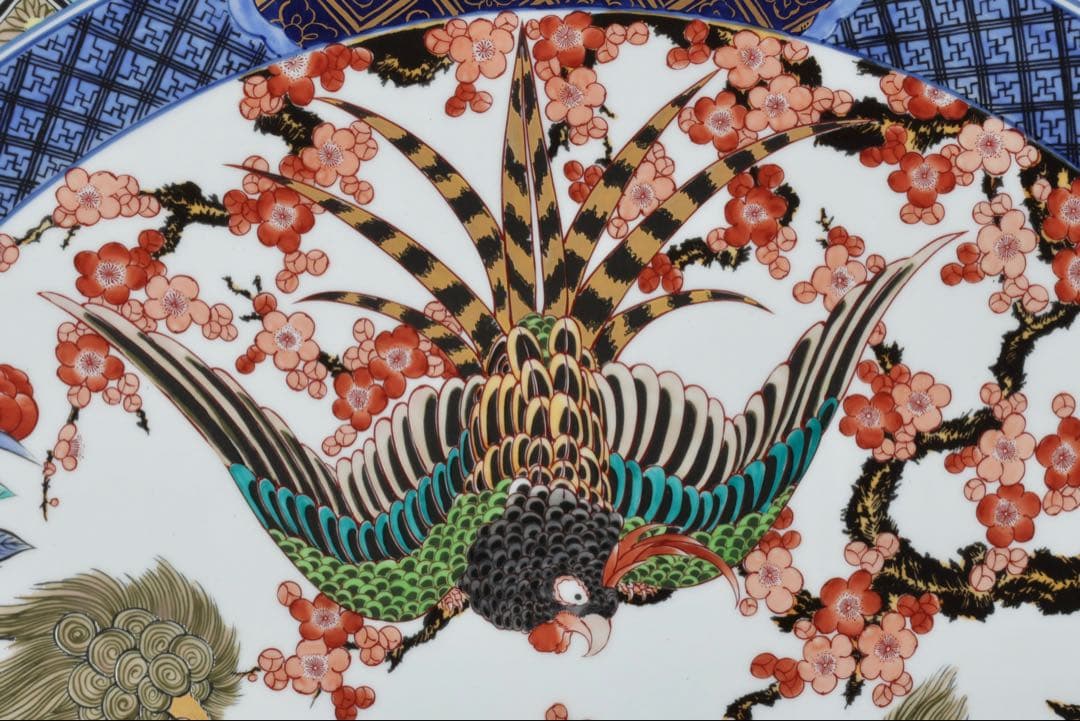 有田焼 神右エ門作 特大染綿唐獅子図大皿 飾皿 99.5㎝ 皿立付 骨董 古美術