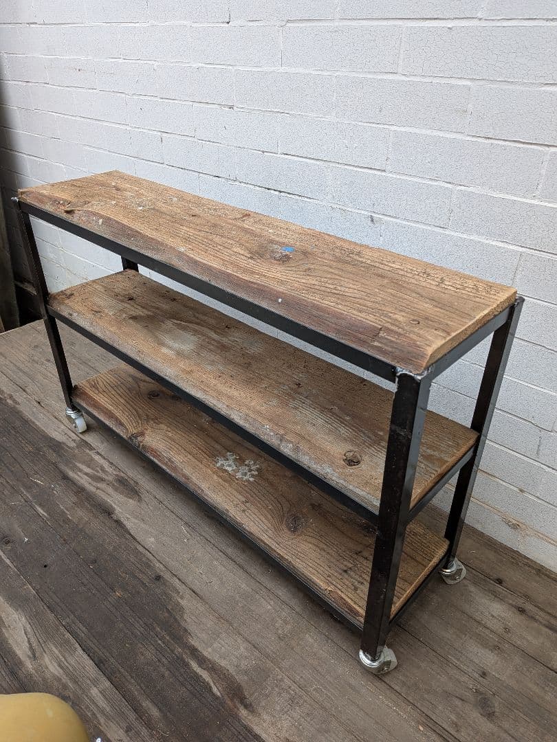 インダストリアルスタイル キャスター付き3段シェルフ