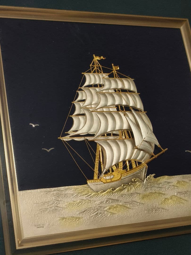 ★純銀　SILVER999　刻印あり　額　船　武比古　TAKEHIKO