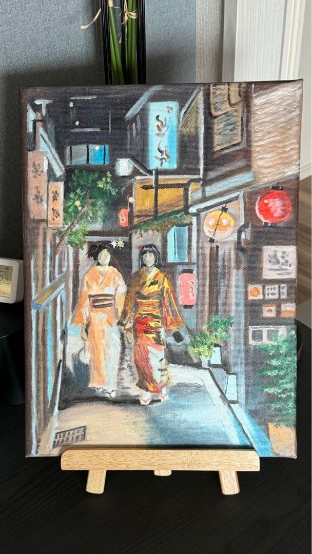 「京都の路地裏」　手描き　油絵　油彩画　風景画　原画　京都