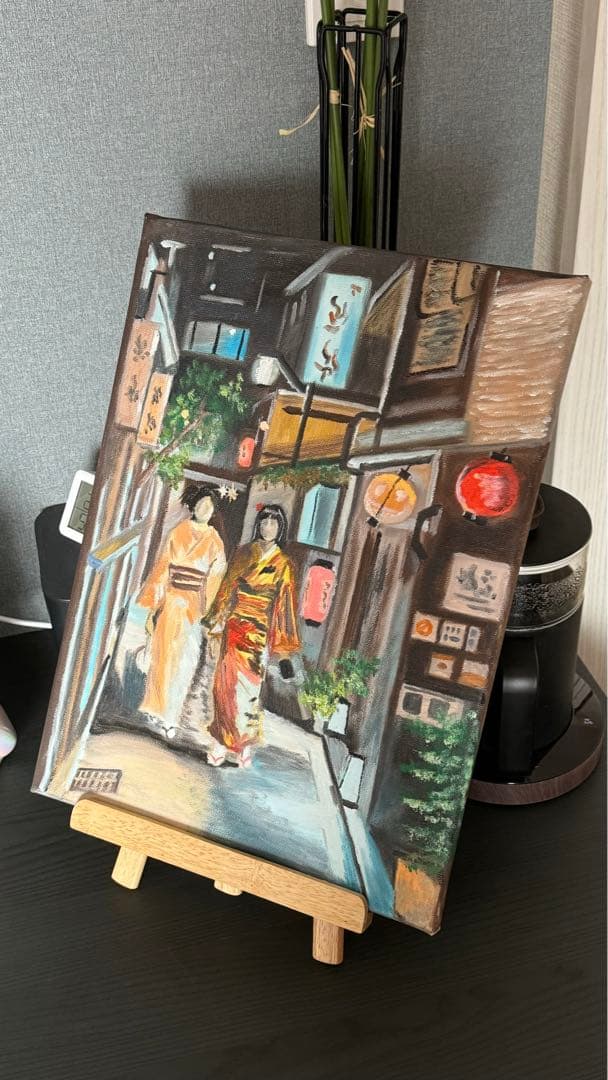 「京都の路地裏」　手描き　油絵　油彩画　風景画　原画　京都