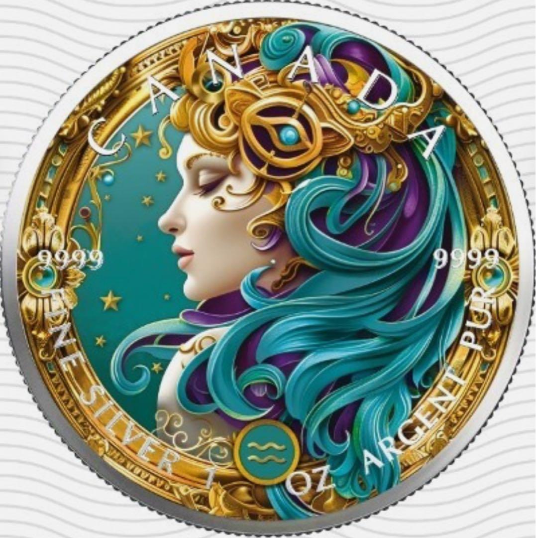カナダ メイプルリーフ・カラー銀貨 1oz 2024年 水瓶座