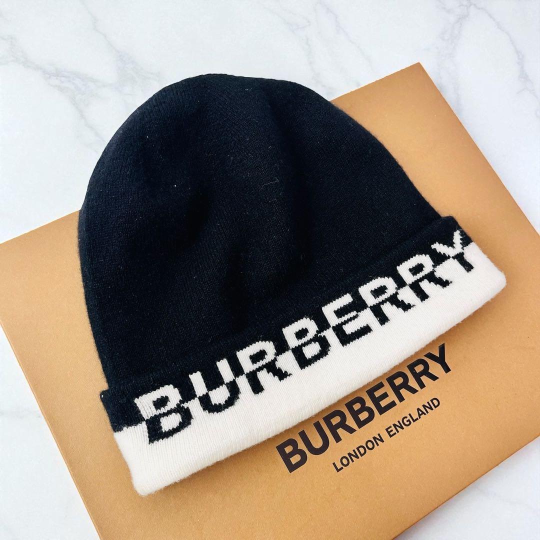 現行✨ BURBERRY バーバリー ニット帽 カシミヤ バイカラー 黒白 箱