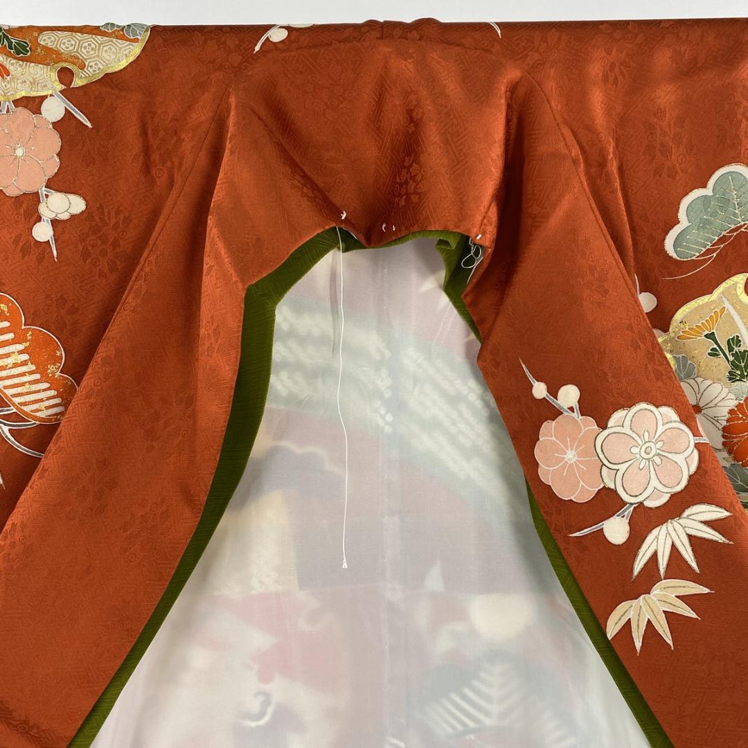 本加工☆朱赤☆絞り金駒刺繍振り口付き振袖